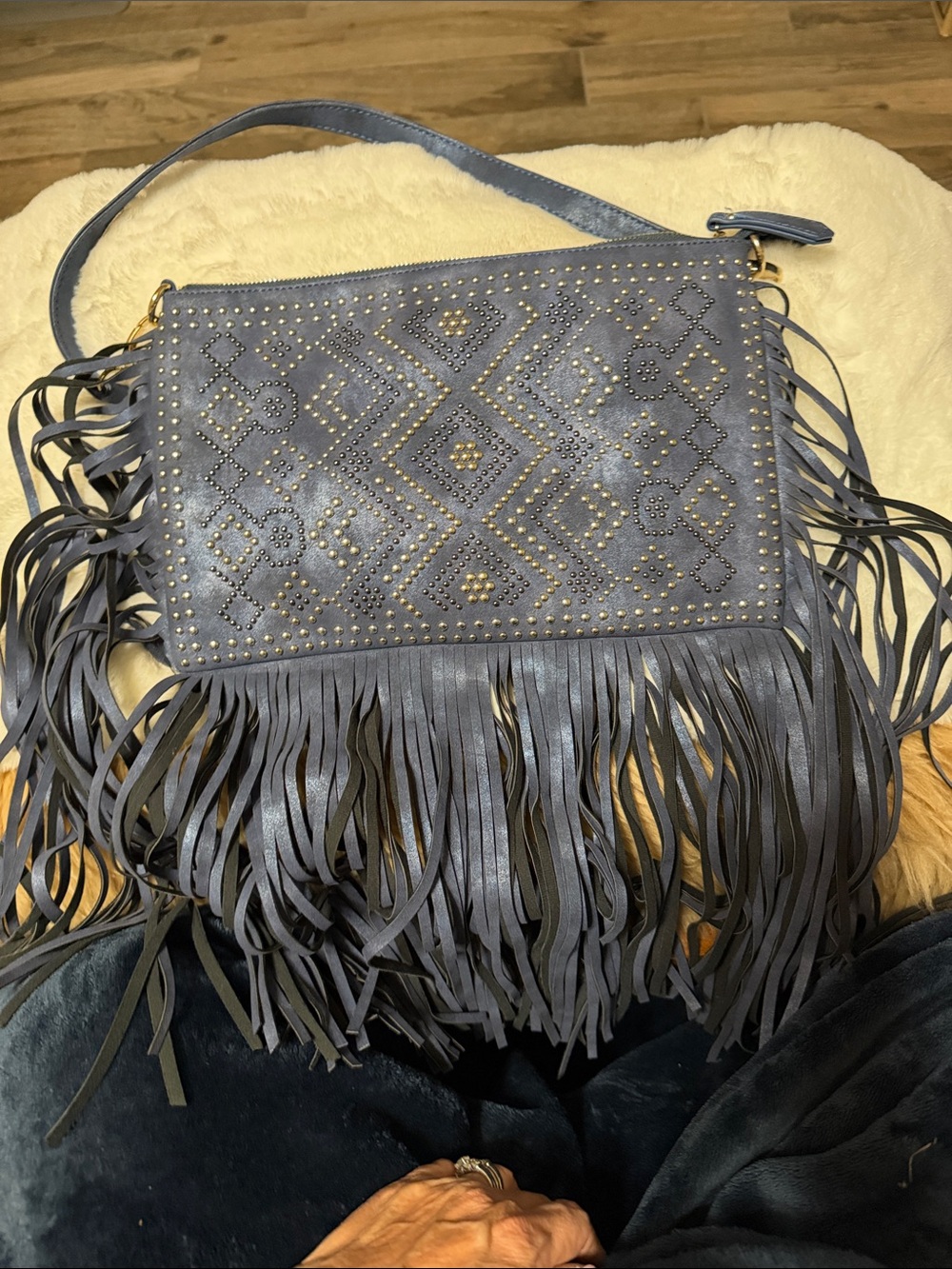 Crown Vintage Blue Fringe Purse New